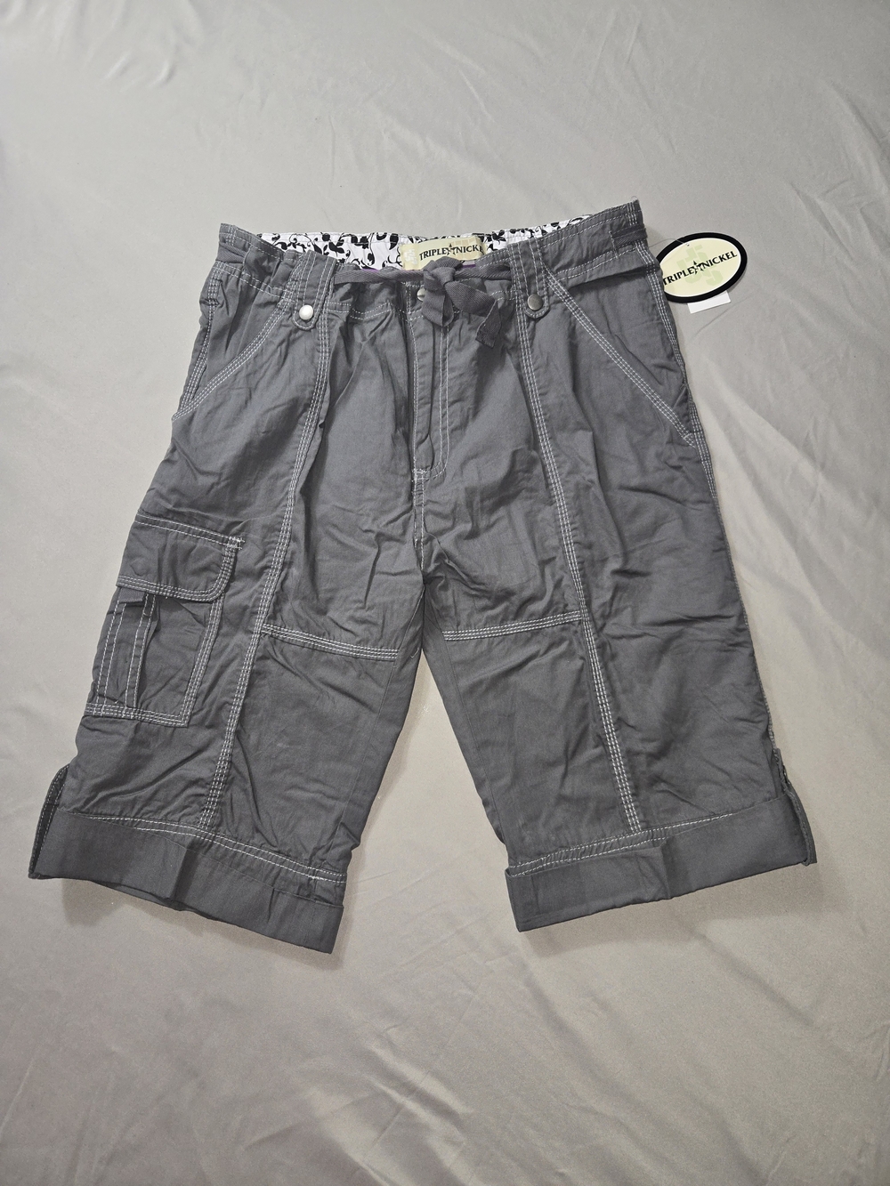 Triple Nickel Men's Gray Cargo Shorts with Utility Pockets - Size M